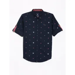 Allen Solly Boys Navy Cotton Print Shirt-picture-35