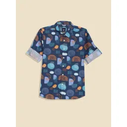 Allen Solly Boys Navy Cotton Slim Fit Printed Shirt-picture-42