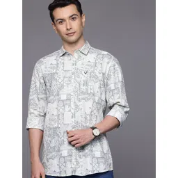 Allen Solly Custom Slim Fit Geometric Printed Cotton Linen Casual Shirt-picture-12