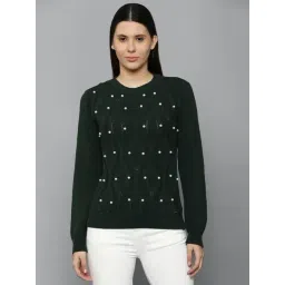 Allen Solly Dark Green Cotton Embellished Sweater-picture-10