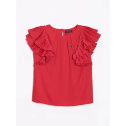 Allen Solly Girls Cotton Round Neck Flutter Sleeve Boxy Top-picture-29