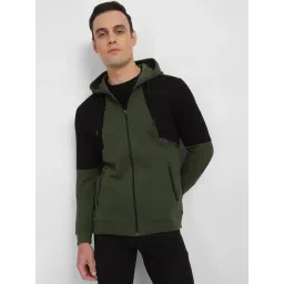 Allen Solly Green Cotton Regular Fit Colour Block Hooded Jacket-picture-12