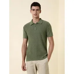 Allen Solly Green Cotton Regular Fit Woven Design Polo T-Shirt-picture-41