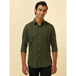 Allen Solly Green Cotton Slim Fit Striped Shirt-picture-33