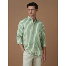 Allen Solly Green Cotton Slim Fit Striped Shirt-picture-26
