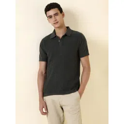 Allen Solly Grey Cotton Regular Fit Woven Design Polo T-Shirt-picture-12
