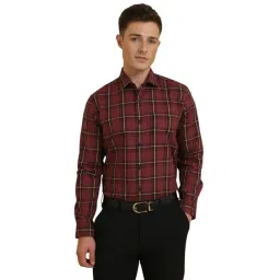 Allen Solly Maroon Cotton Slim Fit Checks Shirt-picture-29
