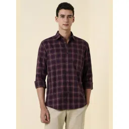 Allen Solly Maroon Cotton Slim Fit Chequered Shirt-picture-24