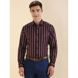 Allen Solly Maroon Cotton Slim Fit Striped Shirt-picture-39