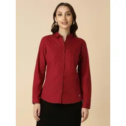 Allen Solly Maroon Plain Formal Shirt-picture-20
