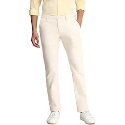 allen solly Men Cream Slim Fit Solid Casual Trousers-picture-12