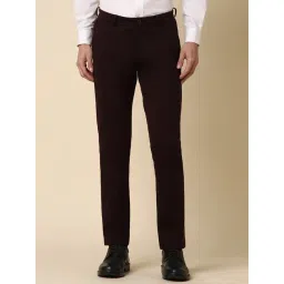 allen solly Men Maroon Slim Fit Solid Formal Trousers-picture-13