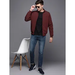 Allen Solly Men Maroon Solid Bomber Jacket image 1