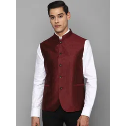 Allen Solly Men Maroon Woven Design Nehru Jacket-picture-25