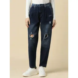Allen Solly Navy Cotton Distressed Mid Rise Jeans-picture-29