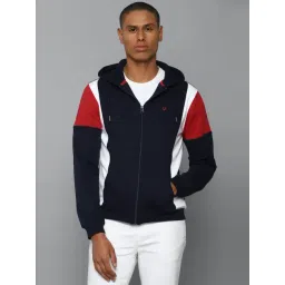 Allen Solly Navy Cotton Regular Fit Colour Block Hooded SweatShirt-image-16