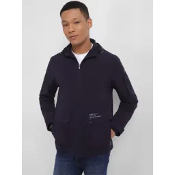 Allen Solly Navy Cotton Regular Fit Hooded Jacket-picture-37