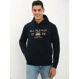 Allen Solly Navy Cotton Regular Fit Logo Printed Hooded Sweatshirt-picture-27