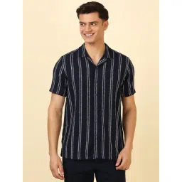 Allen Solly Navy Cotton Regular Fit Striped Shirt-picture-13