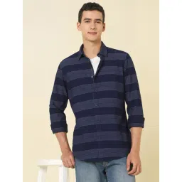 Allen Solly Navy Cotton Regular Fit Striped Shirt-picture-37