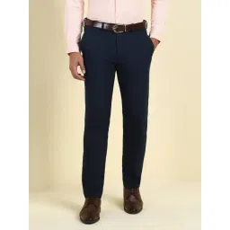 Allen Solly Navy Slim Fit Checks Trousers-picture-30