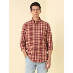 Allen Solly Red Cotton Regular Fit Checks Shirt-picture-29