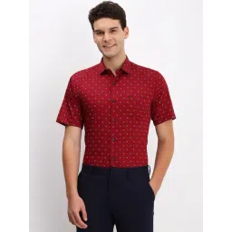 Allen Solly Red Cotton Slim Fit Printed Shirt-picture-45