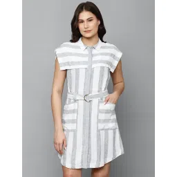 Allen Solly White & Grey Striped A-Line Dress-picture-47