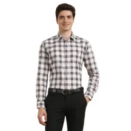 Allen Solly White Cotton Slim Fit Checks Shirt-picture-31