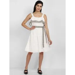 Allen Solly White Embroidered A-Line Dress-picture-38