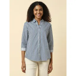 Allen Solly Women White Stripe Long Sleeves Shirt-picture-31