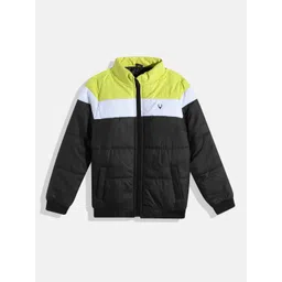 Allen Solly Junior Boys Black Fluorescent Green & White Colourblocked Bomber Jacket-picture-46