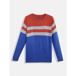 Allen Solly Junior Boys Blue & Rust Orange Colourblocked Pullover-picture-37