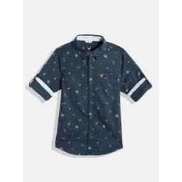 Allen Solly Junior Boys Navy Blue Printed Casual Shirt-picture-57
