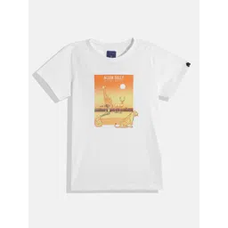 Allen Solly Junior Boys White & Yellow Printed Pure Cotton T-shirt-picture-10