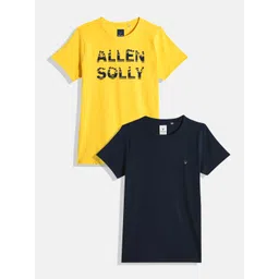 Allen Solly Junior Boys Yellow & Navy Blue Pack of 2 Pure Cotton T-shirt-picture-12