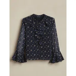 Allen Solly Junior Girls Floral Print Bell Sleeve Ruffles Top-picture-31