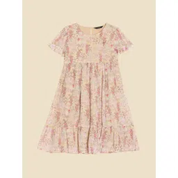 Allen Solly Junior Girls Floral Print Round Neck Cotton A-Line Dress-picture-52
