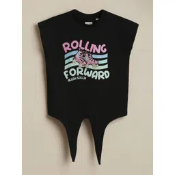 Allen Solly Junior Girls Graphic Printed Round Neck Pure Cotton Regular Fit T-shirt-picture-19