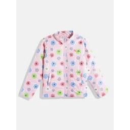 Allen Solly Junior Girls Peach-Coloured & Blue Floral Print Mock Collar Padded Jacket-picture-15