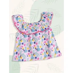 Allen Solly Junior Girls Pink & Green Print Off-Shoulder A-line Top-picture-39