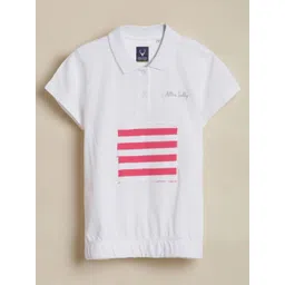 Allen Solly Junior Girls Striped Polo Collar Pure Cotton Regular Fit T-shirt-picture-11