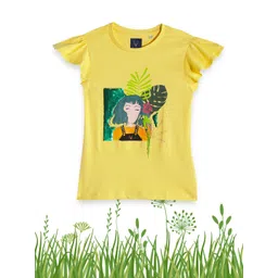 Allen Solly Junior Girls Yellow Printed with Flip Sequin Pure Cotton T-shirt-picture-29
