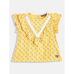 Allen Solly Junior Mustard Yellow & Blue Ditsy Conversation Print Layered A-Line Top-picture-26