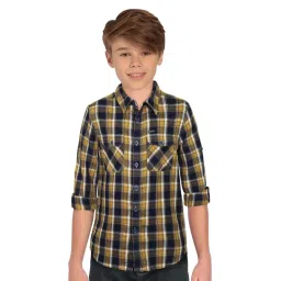 Allen Solly Junior Yellow & Navy Cotton Chequered Full Sleeves Shirt image 1