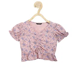 Allen Solly Juniors Puffed Sleeves Top Butterfly & Floral Print - Pink-picture-16