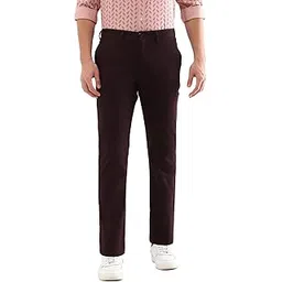 allen solly Men Maroon Regular Fit Solid Casual Trousers image 1