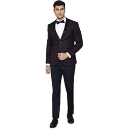 Men Navy Slim Fit Solid Formal Two Piece Suit-image-3