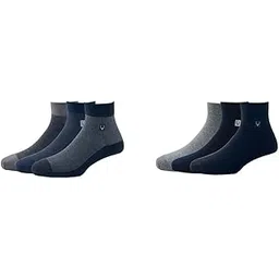 allen solly Men'S Cotton Quarter Length Socks (Pack Of 3) - Black, Dark Grey, Navy Men'S Cotton Quarter Length Socks (Pack Of 3) - Navy, Black, Light Grey Melange image 1