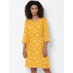 Solly by Allen Solly Yellow Printed Above Knee A-Line Dress-picture-43